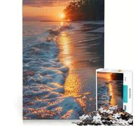 Puzzle da 1000 pezzi "Tramonto e onde sulla spiaggia" gioco rompicapo allena la mente e la manualità ideale come decorazione da scrivania 38x52cm