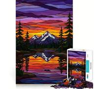 Puzzle da 1000 pezzi "Tramonto in montagna con vetrata" per adulti e ragazzi, gioco mentale rilassante e di alta qualità, regalo perfetto 38x52cm