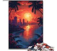 Puzzle da 1000 pezzi "Tramonto in una città di mare" in cartone, dimensioni 26x38cm, ideale per il divertimento in famiglia, il relax e come regalo per le feste.