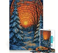 Puzzle da 1000 pezzi "Tramonto invernale in una foresta con vetrata" per adulti, gioco di logica, ideale per il gioco di gruppo, con bordi trasparenti, regalo perfetto 38x52cm