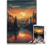 Puzzle da 1000 pezzi "Tramonto nella foresta autunnale", gioco di apprendimento per esercitarsi nelle abilità, regalo premuroso per momenti felici, dimensioni 38x52cm