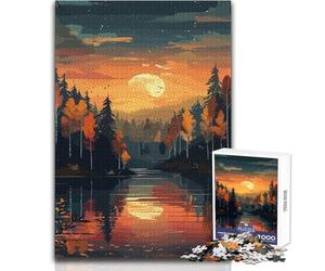 Puzzle da 1000 pezzi "Tramonto nella foresta autunnale", gioco di apprendimento per esercitarsi nelle abilità, regalo premuroso per momenti felici, dimensioni 38x52cm