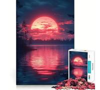 Puzzle da 1000 pezzi "Tramonto rosso sul lago" per ragazzi, ideale per migliorare la memoria, alleviare la tensione e creare opere d'arte con bordi precisi (50x75cm)