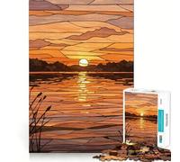 Puzzle da 1000 pezzi "Tramonto su acqua con vetrata" per adulti, gioco di logica, ideale per il gioco di gruppo, con bordi trasparenti, regalo perfetto 38x52cm