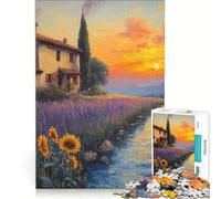 Puzzle da 1000 pezzi "Tramonto su campi di lavanda" gioco rompicapo attività per famiglie con poster e foglio di curiosità abbinati 38x52cm