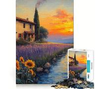 Puzzle da 1000 pezzi "Tramonto su campi di lavanda" per ragazzi, gioco di logica e divertimento rilassante con bordi lisci, idea regalo creativa 38x52cm