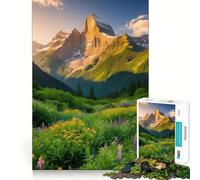 Puzzle da 1000 pezzi Tramonto su un prato di montagna per adulti, stimolante per la mente, ideale per momenti di relax, con bordi precisi (50x75cm)