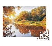 Puzzle da 1000 pezzi "Tramonto sul fiume d'autunno", sentiero dorato nella foresta autunnale per adulti, giochi educativi, bellissima decorazione, ideale per compleanni, 70x50 cm.