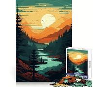 Puzzle da 1000 pezzi "Tramonto sul fiume nella foresta" per adolescenti, ideale per stimolare la creatività, il relax e la precisione, perfetto come regalo festivo (50x75cm)