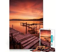 Puzzle da 1000 pezzi "Tramonto sul lago con barca" per ragazzi, gioco di logica puro, tranquillo, rilassante, pulito, decorazione da parete 38x26cm