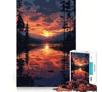 Puzzle da 1000 pezzi "Tramonto sul lago con foresta" per adulti, gioco rilassante e divertente, taglio di alta qualità, regalo di compleanno 50x75cm