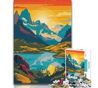 Puzzle da 1000 pezzi "Tramonto sul lago Patagonia" per adulti e ragazzi, difficile da completare ma divertente e umoristico gioco educativo per compleanni, 50x75cm