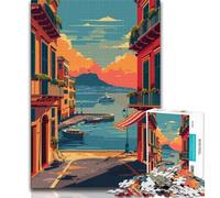 Puzzle da 1000 pezzi "Tramonto sul porto di Napoli" per adulti e ragazzi, gioco per famiglie, antistress, sfida difficile, collezione di artisti, belle arti, 38x26cm