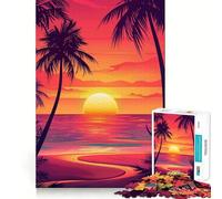 Puzzle da 1000 pezzi Tramonto sulla spiaggia con palme per adulti, gioco di logica puro, divertimento rilassante, tagli precisi, 38x52cm