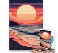 Puzzle da 1000 pezzi "Tramonto sulla spiaggia e onde" per adolescenti, ideale per stimolare la memoria, calmare la mente e creare un'opera d'arte nitida e da collezione 50x75cm
