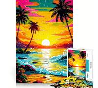 Puzzle da 1000 pezzi "Tramonto sulla spiaggia in stile retrò" per adolescenti, giocattolo stimolante per l'intelletto, rilassante e di alta qualità, ideale come regalo per le vacanze (38x52cm)