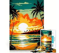 Puzzle da 1000 pezzi "Tramonto sulla spiaggia in stile retrò" per adulti e ragazzi Ricorda, costruisci lentamente, goditi l'arte con tagli precisi, oggetto da collezione (38x26cm)