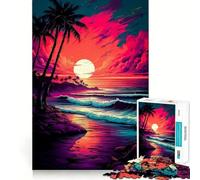Puzzle da 1000 pezzi "Tramonto sulla spiaggia in stile retrò" per adulti ideale per migliorare la memoria per un divertimento rilassante e per creare un'atmosfera incantevole Bordi affilati