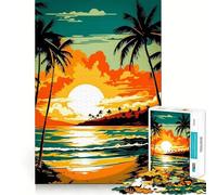 Puzzle da 1000 pezzi "Tramonto sulla spiaggia in stile retrò" per adulti, ideale per stimolare la memoria, alleviare l'ansia, con bordi precisi e sorprese natalizie (50x75cm)