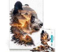 Puzzle da 1000 pezzi "Tramonto sulle montagne con panda" per adulti, ideale per migliorare la memoria, creare un'atmosfera rilassante e creare un regalo di qualità (50x75cm)