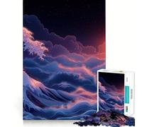 Puzzle da 1000 pezzi "Tramonto sull'oceano con un'onda" per adolescenti, gioco di logica chiaro, leggero e rilassante, taglio perfetto, regalo affettuoso (38x26cm)
