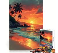 Puzzle da 1000 pezzi "Tramonto tropicale sulla spiaggia" per adolescenti Divertimento e stimolazione mentale Bordi precisi Regalo per le vacanze (38x26cm)