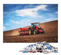 Puzzle da 1000 pezzi Trattore rosso che ara il campo sotto il cielo blu Puzzle in legno Gioco educativo Sfida Giocattolo Come regalo di Natale 1000 pezzi (75x50 cm)