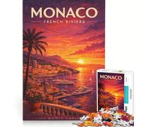 Puzzle da 1000 pezzi Travel Poster Monaco | 75x50cm Taglio di precisione Decompressione intellettuale Miglioramento dell'amore tra le coppie