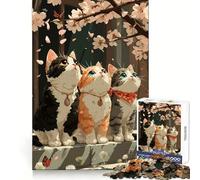 Puzzle da 1000 pezzi "Tre gatti sotto i ciliegi in fiore" per ragazzi, gioco di logica e abilità, antistress, tagli precisi, regalo perfetto 50x75cm
