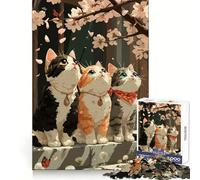 Puzzle da 1000 pezzi "Tre gatti sotto i ciliegi in fiore" per ragazzi, gioco di logica e divertimento rilassante con bordi lisci, idea regalo creativa 38x26cm