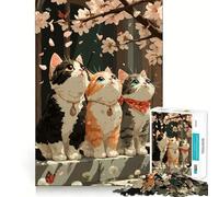 Puzzle da 1000 pezzi "Tre gatti sotto i ciliegi in fiore" per ragazzi, gioco di logica e divertimento rilassante con bordi lisci, idea regalo creativa 38x26cm