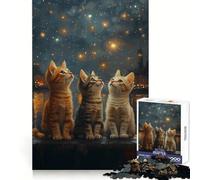 Puzzle da 1000 pezzi "Tre gattini che guardano le stelle" per adulti, ideale per stimolare la memoria e creare un'immagine da assemblare in un ambiente piacevole 38x52cm