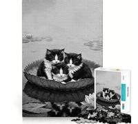Puzzle da 1000 pezzi "Tre gattini su una ninfea" per adolescenti, gioco di logica e abilità, antistress, taglio preciso, regalo perfetto 50x75cm
