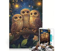 Puzzle da 1000 pezzi "Tre gufi nella notte" gioco rompicapo decorazione per la casa con pezzi di forma casuale completamente ad incastro 38x26cm