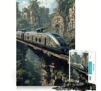 Puzzle da 1000 pezzi "Treno attraverso la città nella giungla", bordi lisci, gioco divertente e stimolante, ideale per momenti di relax, regalo di compleanno (38x26cm)