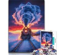Puzzle da 1000 pezzi "Treno sulla neve al tramonto" per adulti, difficile da completare ma divertente e spiritoso, decorazione unica per la casa e regalo (50x75cm)