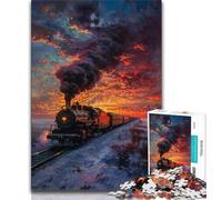 Puzzle da 1000 pezzi "Treno sulla neve al tramonto" per adulti, difficile da completare ma divertente e spiritoso, decorazione unica per la casa e regalo (38x26cm)