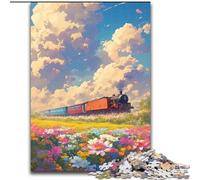 Puzzle da 1000 pezzi "Treno tra i fiori", puzzle in legno, perfetto per il divertimento in famiglia, giochi di società, bomboniere per feste di compleanno, 1000 pezzi(50x75cm)