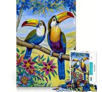 Puzzle da 1000 pezzi Tucani su un albero fiorito, incastro perfetto, sfida artistica e mentale, gioco divertente per il tempo libero, regalo di compleanno (38x52cm)