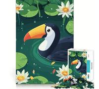 Puzzle da 1000 pezzi "Tucano in uno stagno di ninfee" per adulti, gioco per allenare la mente, divertimento casual, taglio di precisione, regalo artistico 38x26cm