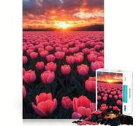Puzzle da 1000 pezzi "Tulipani rosa al tramonto" per ragazzi, gioco di logica e abilità, rilassante, taglio preciso, regalo di Natale (50x75cm)