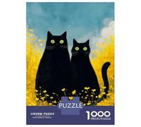 Puzzle Da 1000 Pezzi Two Black Cats in Yellow Flowers Puzzle Per Adulti Gioco Pratico Sfida Difficile Interazione Genitore-figlio 38x26cm/1000pcs