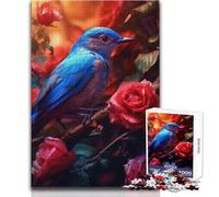 Puzzle da 1000 pezzi, uccello blu, rosa rossa, rilassante, attività per il tempo libero, taglio di precisione, bordo liscio, giocattolo da gioco, dimensioni 50x75cm