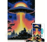 Puzzle da 1000 pezzi UFO sopra la foresta, bordo pulito, decorazione, risoluzione di problemi, divertimento, facile, regalo di Natale (50x75cm)