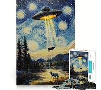 Puzzle da 1000 pezzi UFO sopra una notte stellata, decorazione con intagli precisi, gioco per la mente, regalo, gioco rilassante, attività per compleanno (50x75cm)