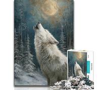 Puzzle da 1000 pezzi "Ululato del lupo bianco" per adulti, giocattoli educativi per l'apprendimento, giochi per famiglie con poster abbinato e foglio di quiz, 38x26cm