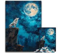 Puzzle da 1000 pezzi ululato del lupo nella notte di luna puzzle impegnativi perfetti per il divertimento in famiglia giochi per feste bomboniere per feste di compleanno 1000 pezzi (75x50 cm)