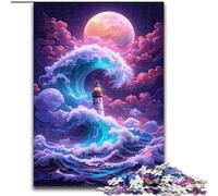 Puzzle da 1000 pezzi "Un faro tra le onde" in legno, perfetto per regali di compleanno, Natale e Halloween, 50x75cm, per decorazioni per la casa, allenamento del cervello e regali per le feste
