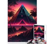 Puzzle da 1000 pezzi "Una piramide nella sabbia al neon" giocattolo educativo ottimo regalo per giochi di famiglia con poster abbinato e foglio di quiz dimensioni 50x75cm