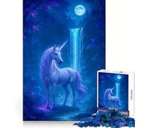 Puzzle da 1000 pezzi "Unicorno al chiaro di luna vicino a una cascata" per adulti, ideale per il benessere mentale, il relax e il tempo libero, perfetto per le festività (50x75cm)